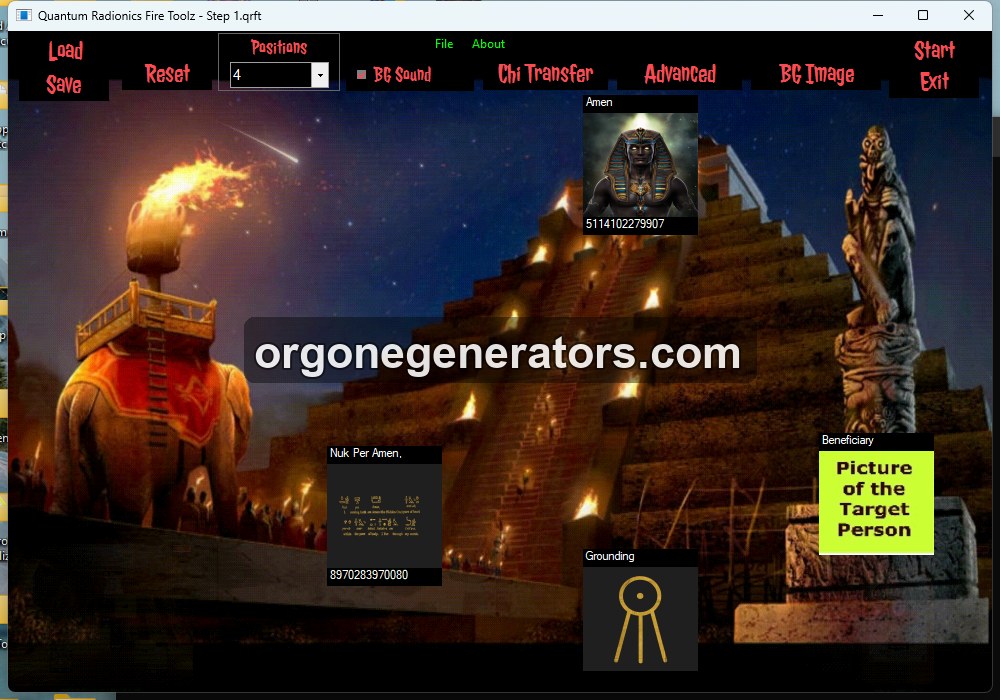 Egyptian Initiation Step 1 template loaded in Quantum Radionics Fire Toolz