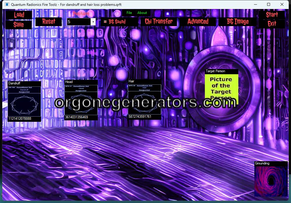 Quantum Radionics Fire Toolz template for dandruff and hair loss problems