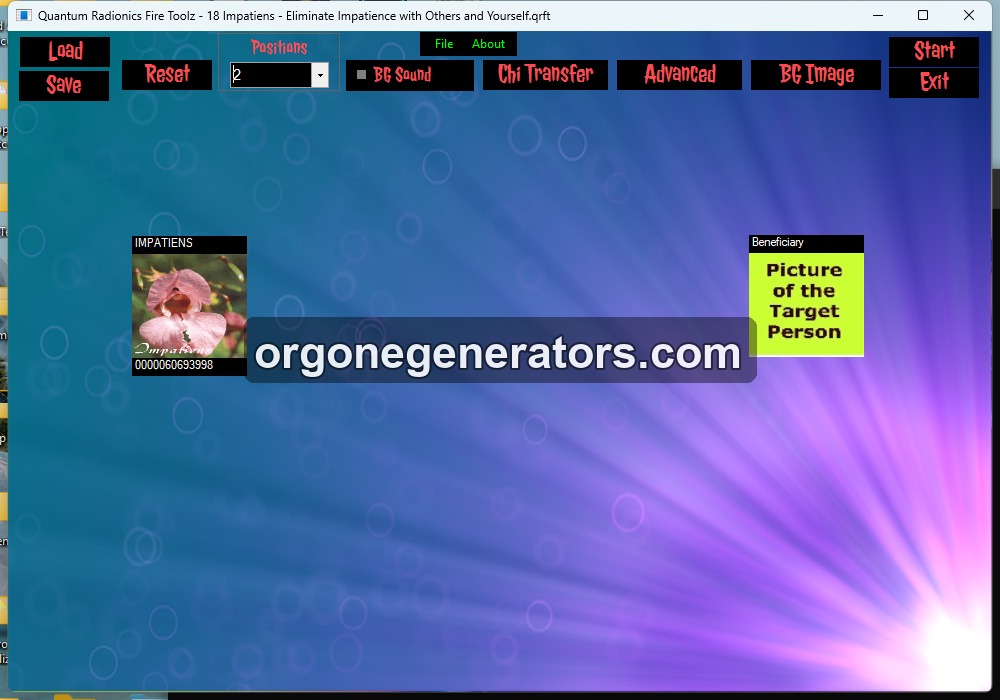Impatiens Bach Flowers template in Quantum Radionics Fire Toolz