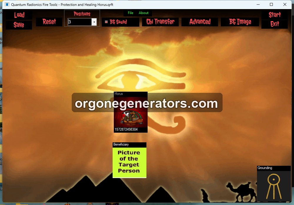 Protection and Healing Horus template loaded in Quantum Radionics Fire Toolz