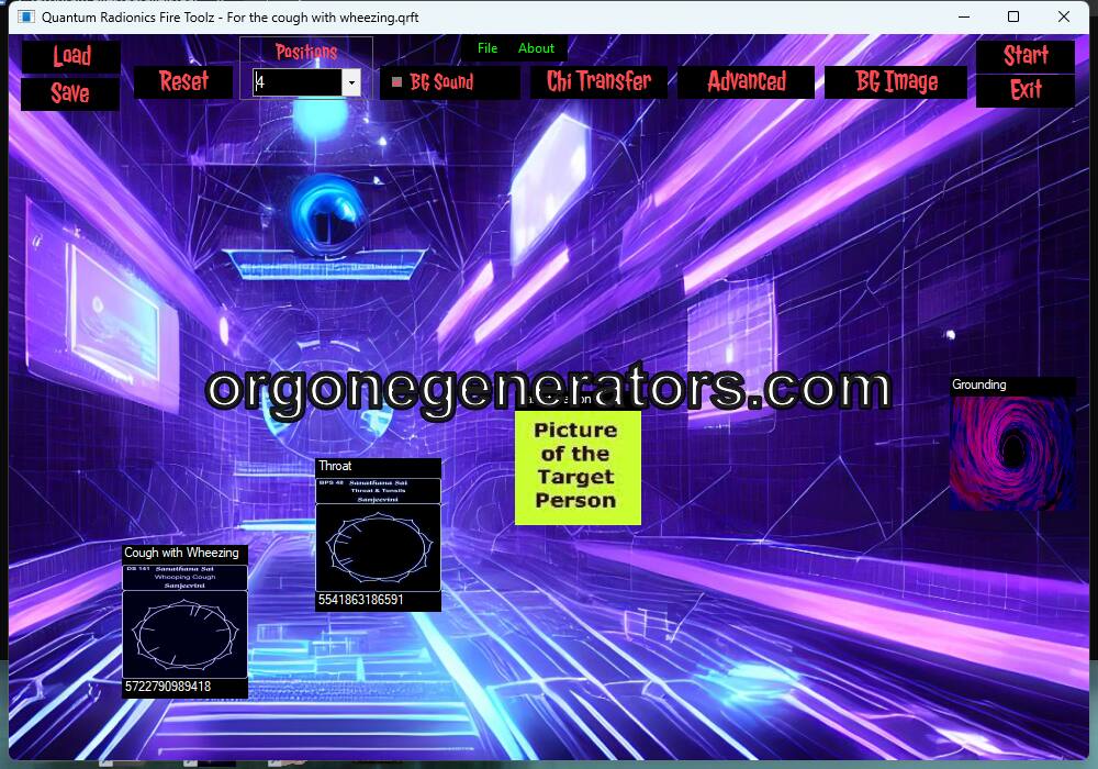 Quantum Radionics Fire Toolz template for cough with wheezing