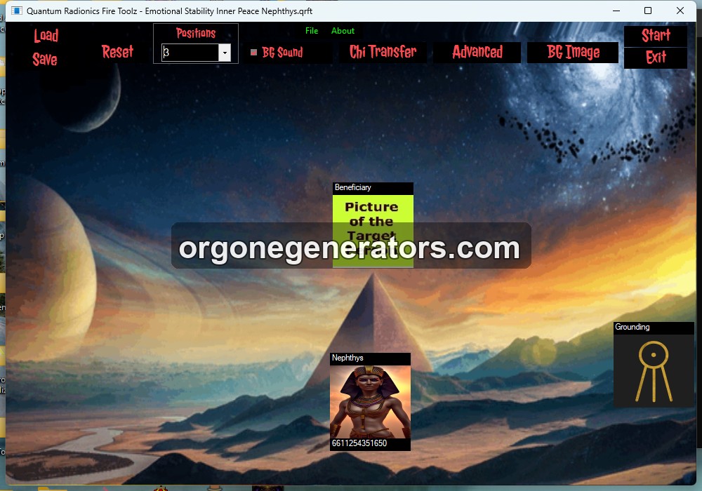 Emotional Stability Inner Peace Nephthys template loaded in Quantum Radionics Fire Toolz