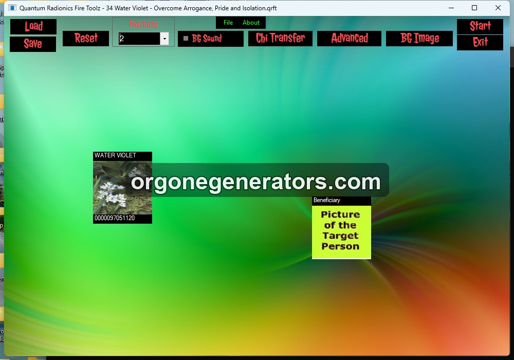 Water Violet Bach Flowers template in Quantum Radionics Fire Toolz