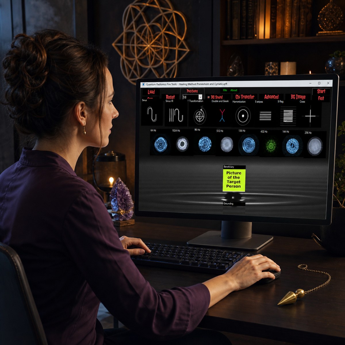 Woman using Premium Plus templates with Quantum Radionics Fire Toolz