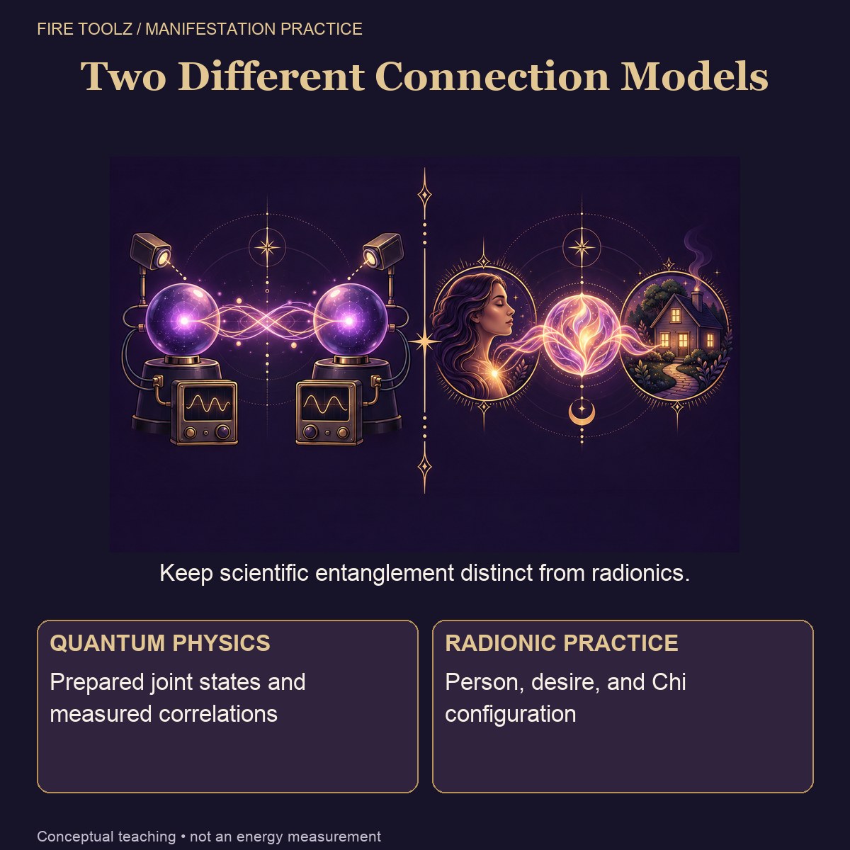 Prepared quantum systems and their measurement correlations are contrasted with a person-desire radionic configuration.