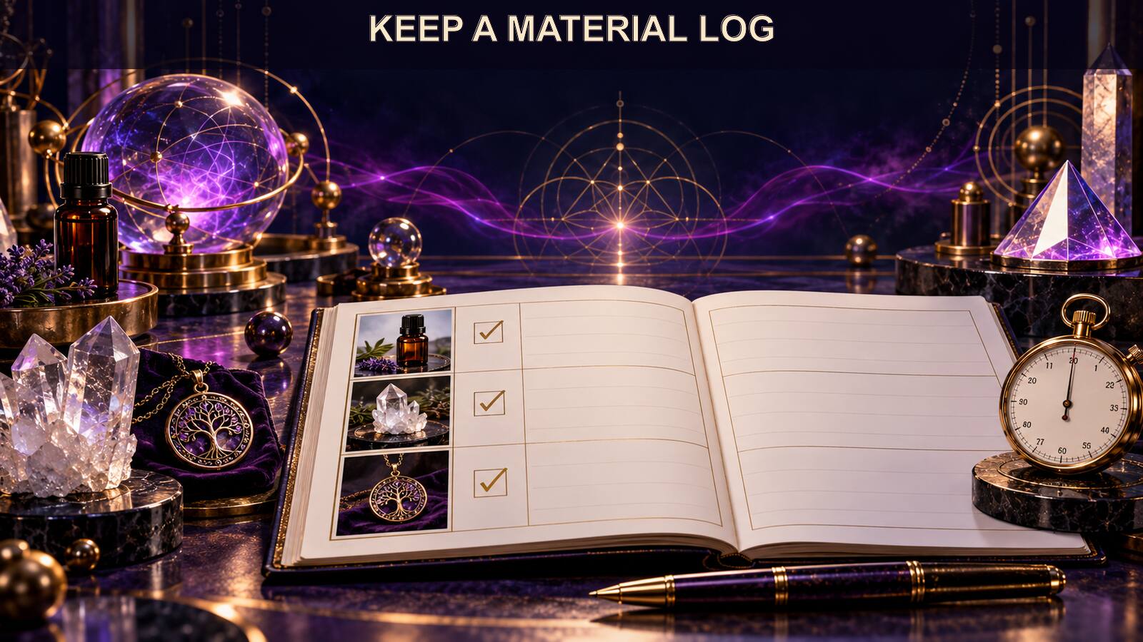A final ledger tracks item identity, safety check, template version, timing, storage, practical action, and review.