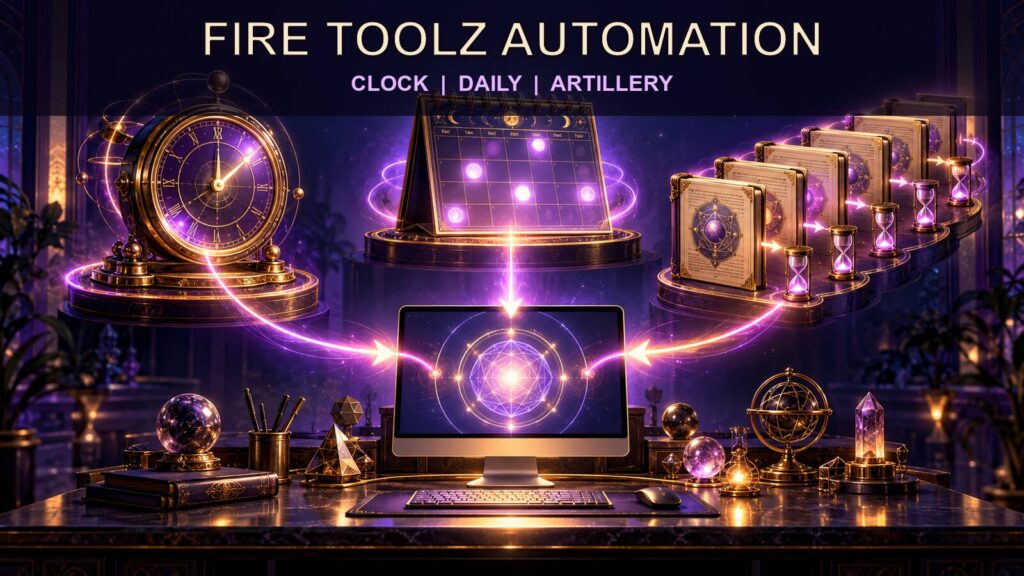 Fire Toolz automation paths for Automatic Clock, Daily scheduling, and Artillery mode