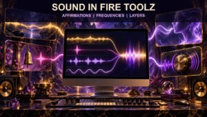 Fire Toolz audio workflow with affirmations, frequency tones, and layered operation controls